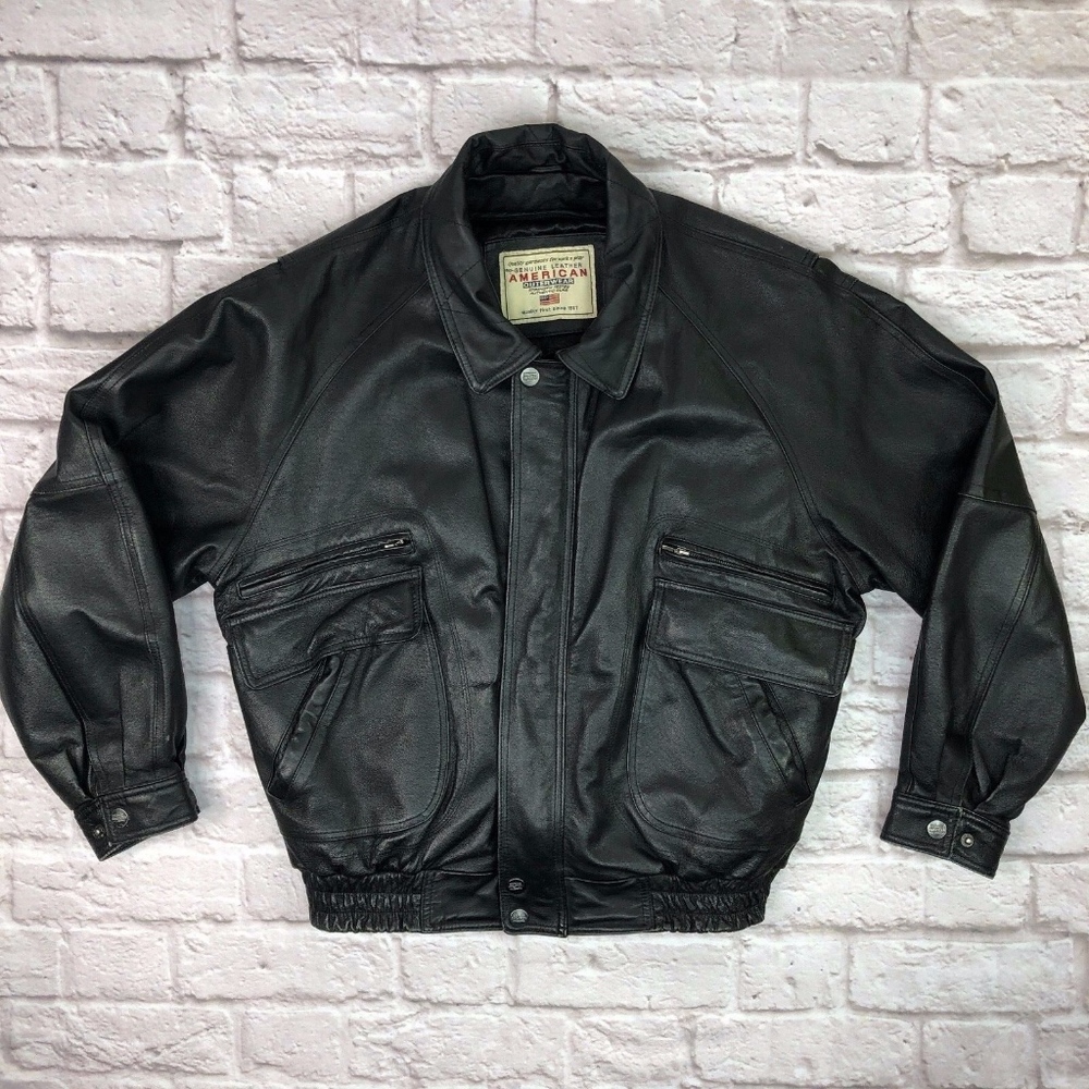 American Outerwear Leather Bomber Jacket Mens Lg